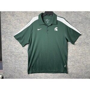Michigan State Polo Shirt Mens Large Green Nike Basketball Spartans Authentic